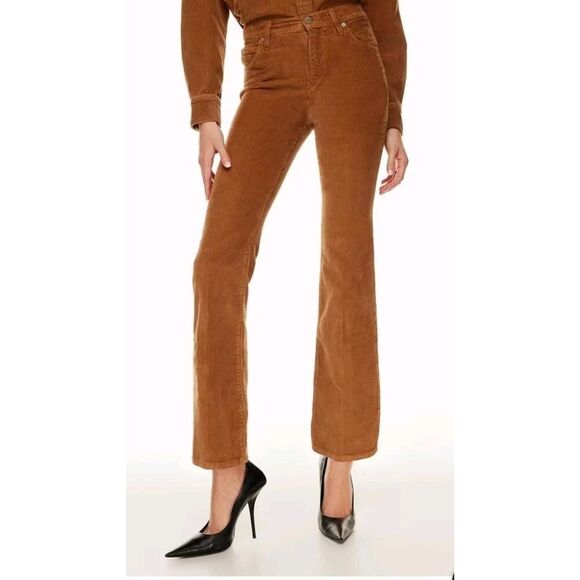 Denim Forum Aritzia The Bettie High Rise Flare 30L Brown Corduroy Womens Sz 23 - Picture 1 of 16